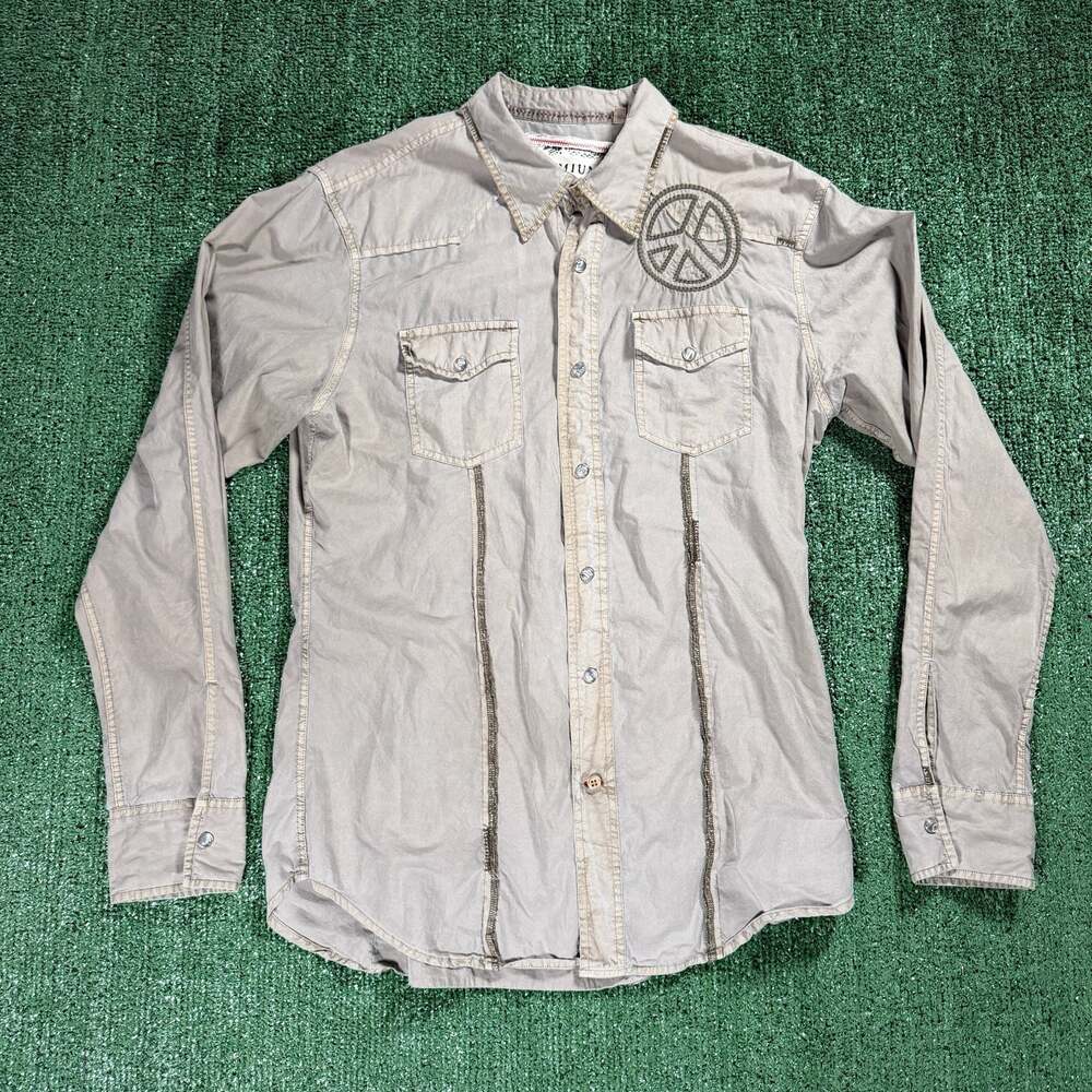 Y2K Guess Premium Long Sleeve Eagle Embroidered Button-Up Shirt Womens Large